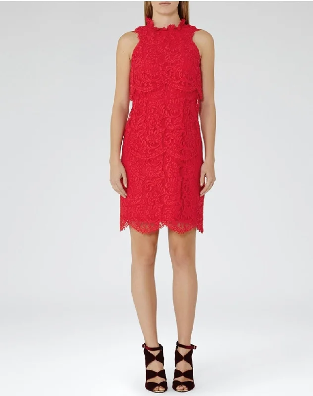 Reiss red Sophia lace overlay dress - size 10